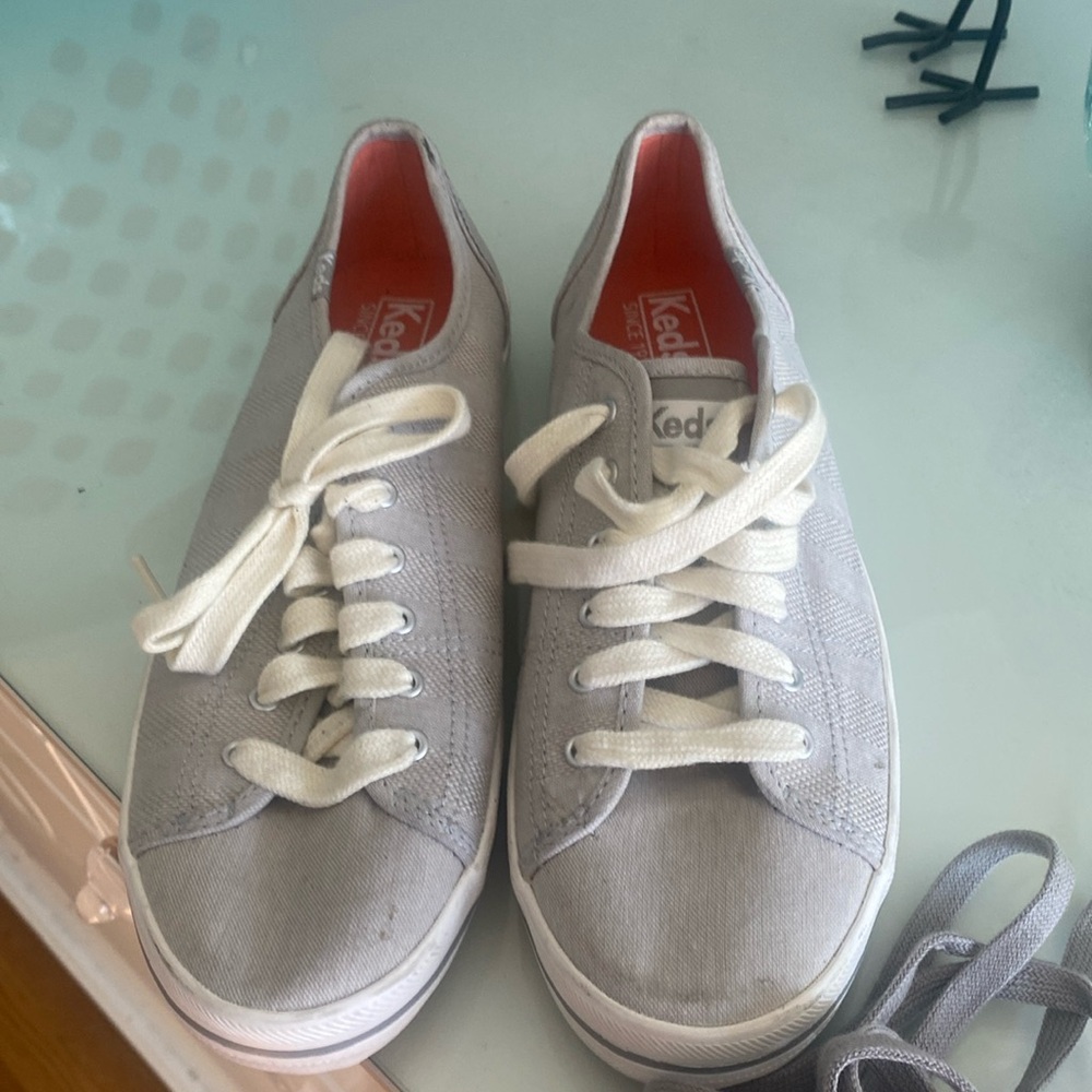 Gray Keds with an extra set of laces